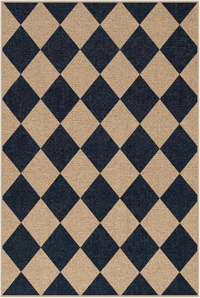 Lahome Checkered Easy Jute Kitchen Rug, 2x3 Front Door Mat Non Slip Washable Neutral Area Rug, Farmhouse Diamond Non Shedding Low Pile Floor Carpet for Entryway Porch Doorway-Ruum Studio Home
