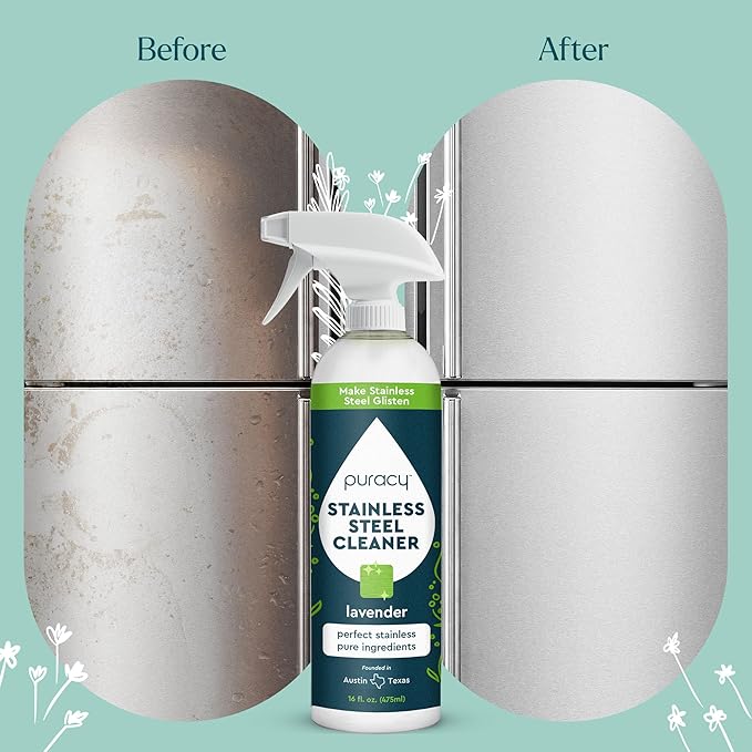 Puracy Stainless Steel Cleaner, Natural Stainless Steel Sink Cleaner, Stainless Steel Cleaner for Appliances, Sink Cleaner and Polish Kitchen Cleaner, Stainless Steel Refrigerator Spray (Lavender)-Ruum Studio Home