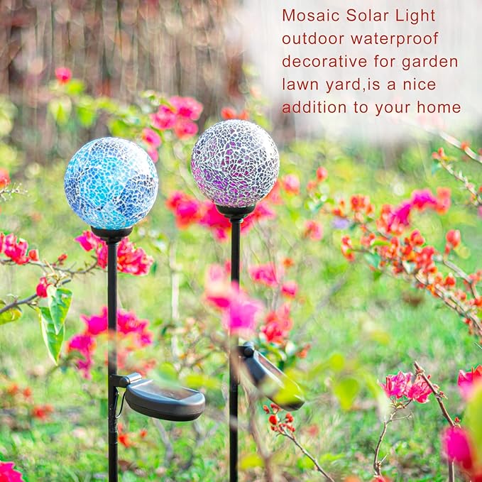 VCUTEKA Solar Garden Decorative Lights Outdoor, Mosaic Solar Light Waterproof LED Pathway Stake Light for Landscape Patio Yard Deck Walkway Decoration, 2 Pack-Ruum Studio Home