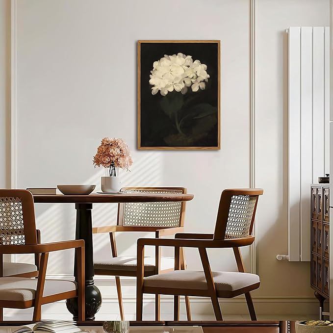 Framed Wall Art for Living Room – Vintage White Hydrangea Oil Painting Canvas Prints, Aesthetic Bedroom Wall Art, Kitchen Decor for Shelves, Bathroom Office Artwork Wall Decor – 16x24in-Ruum Studio Home