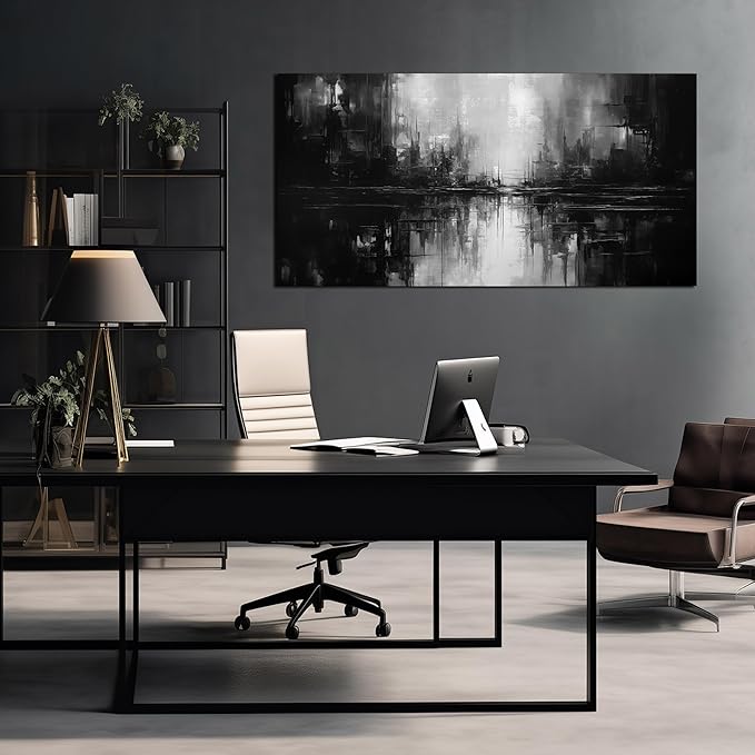 TYTAUPT Abstract Canvas Wall Art For Living Room Black and White Wall Art For Office Bedroom Wall Decor 24 x 48 Inch-Ruum Studio Home