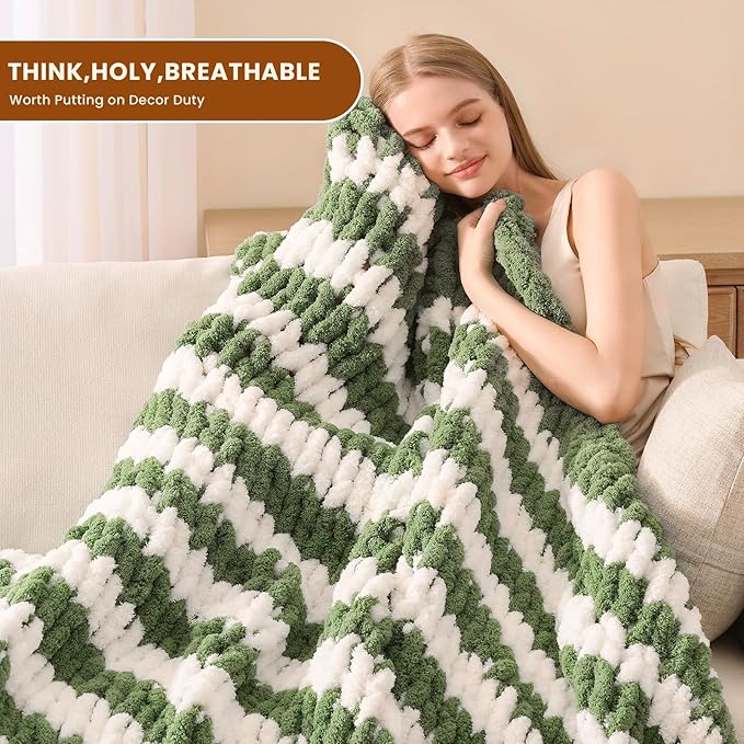 L'AGRATY Chunky Knit Blanket Throw: 60''x80'' Chenille Chunky Knitted Throw Blankets for Twin Bed Couch - Handmade Thick Cable Knit Blanket - Large Crochet Rope Blankets for Home Decor-Ruum Studio Home