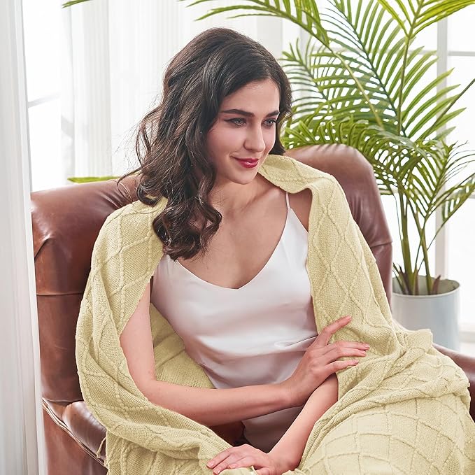 inhand Knitted Throw Blanket for Couch and Bed, Soft Living Room Home Decor Knitted Blanket with Tassel, Outdoor Lightweight Breathable Summer Blanket, Farmhouse Warm Woven Decorative, 50"x60"-Ruum Studio Home