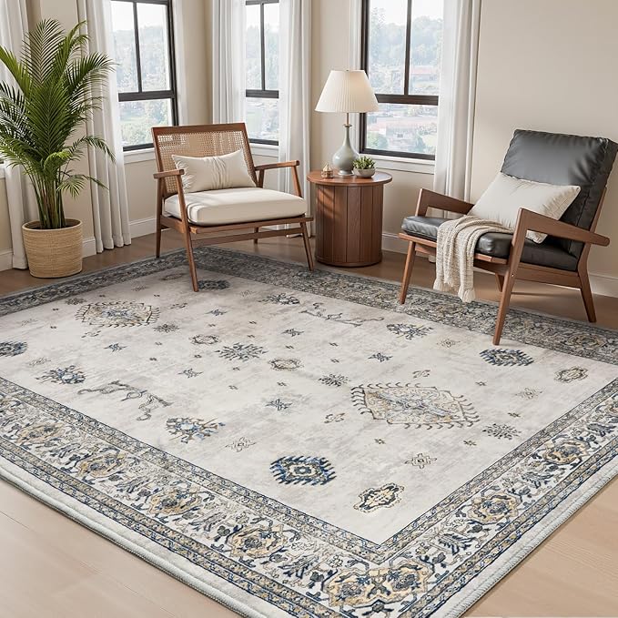 AMOAMI-Vintage Area Rug 3x5 Grey Rugs for Living Room-Soft Washable Rug Non Slip Entryway Rug Indoor Vintage Throw Accent for Bedroom Laundry Room Dining Bathroom Bedside-Ruum Studio Home