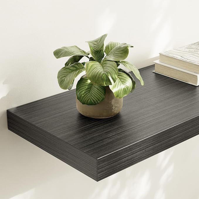 Large Floating Shelves for Wall Set of 2 Wooden Wall Shelves 30 in x 12.75 in x 2 in Room Decor Long Shelf with Invisible Wall Mount Bracket for Bedroom Kitchen Living Room Black Wood-Ruum Studio Home