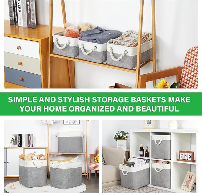 Bidtakay Small Baskets Fabric Storage Baskets for Organizing 3-Pack 12x8x5 Inch Collapsible Storage Bins for Shelves Canvas Bins for Closet Organization Home Baskets Storage Linen Closet S-White&Grey-Ruum Studio Home