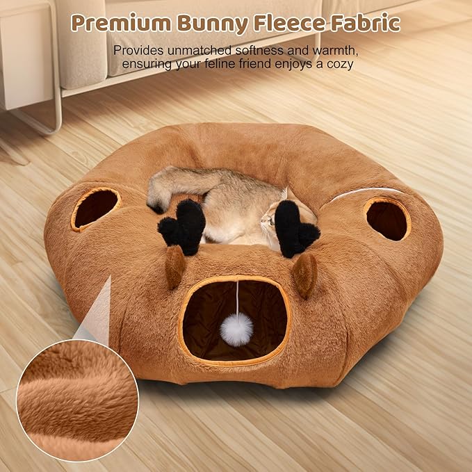 Odoland Reindeer Cat Tunnels Bed with 20 Kitten Toys for Indoor Cats, Plush Cats Couch Tunnel Bed - Kittens Cave Donut Tunnel - Detachable Soft Cat Bed and Variety Kitty Toy Set-Ruum Studio Home