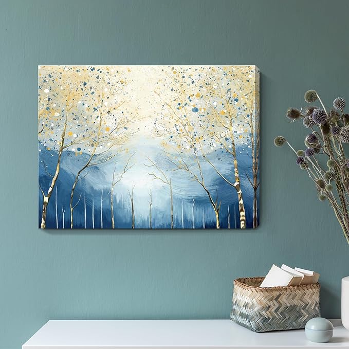 amatop Abstract Tree of Life Wall Art– Modern Blue Yellow Picture Forest Birch Mountain Canvas Print Minimalist Landscape Small Nature Artwork for Bathroom Bedroom Office Decor,16x12 Inch-Ruum Studio Home