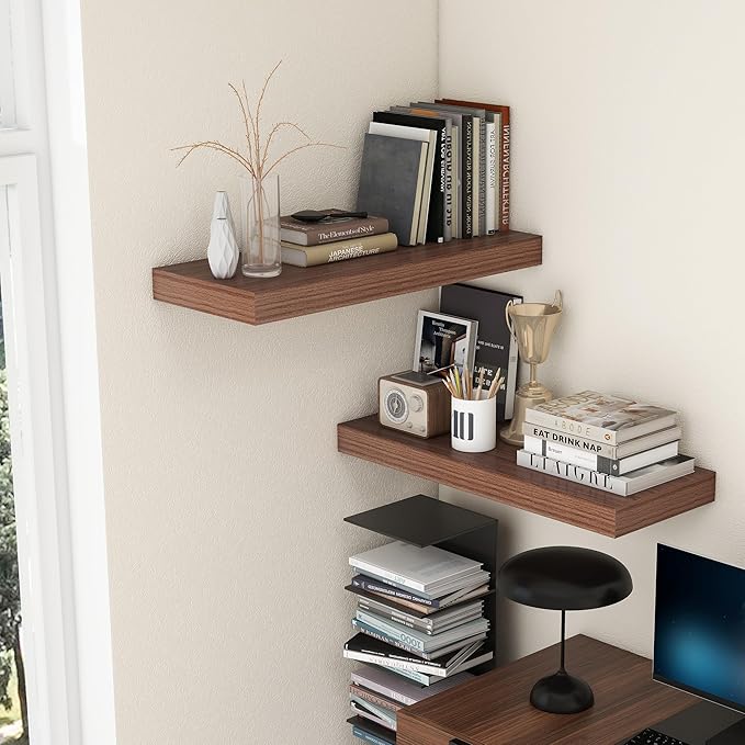 Deep Floating Shelves for Wall | 12 Inch Deep Floating Shelves 30 Inches Long Set of 2 | Rustic Walnut Floating Shelves for Living Room Bathroom Laundry Room Bedroom Kitchen Home Office-Ruum Studio Home