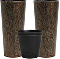 Worth Garden 2-Pack 28" H. Metal Planters with 2X Inside Pots - Hand-Hammered Texture Tall Narrow Cone Plant Pots - Large Handcrafted Bronze Flower Pot for Indoor Outdoor, Deck, Patio, Front Porch-Ruum Studio Home