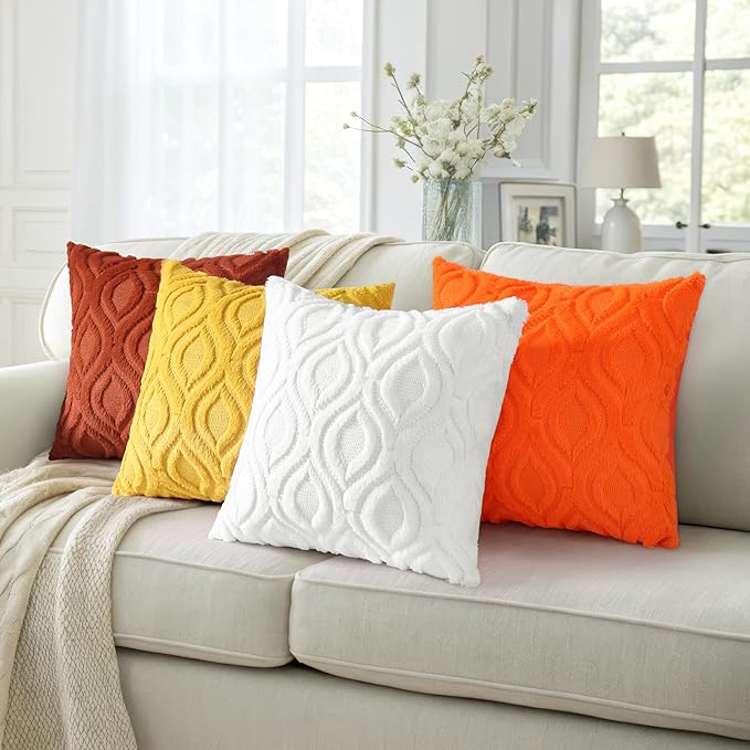 decorUhome Fall Throw Pillow Covers 18x18 Inch Set of 2, Soft Plush Decorative Faux Fur Rust Solid Couch Pillow Covers, Accent Farmhouse Neutral Square Euro Pillow Cases for Sofa Bed Living Room-Ruum Studio Home