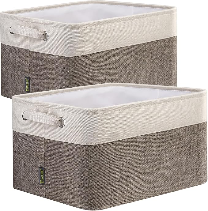 BALEINE 2 Pack Fabric Storage Bins for Shelves, Linen Storage Baskets for Organizing, Decorative Closet Bins for Clothes, Home (Brown, 15"x11"x9.5") ﻿-Ruum Studio Home