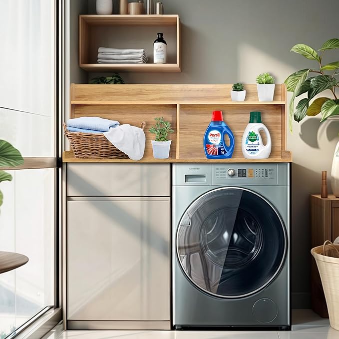 Royxen 2-Tier Washer Dryer Countertop,19.5" H Wood Washer Dryer Topper with Storage Shelf,Laundry Countertop Over Washer and Dryer, Universal Fit for Laundry Room Organization (Oak, 54" W X 27.5" D)-Ruum Studio Home