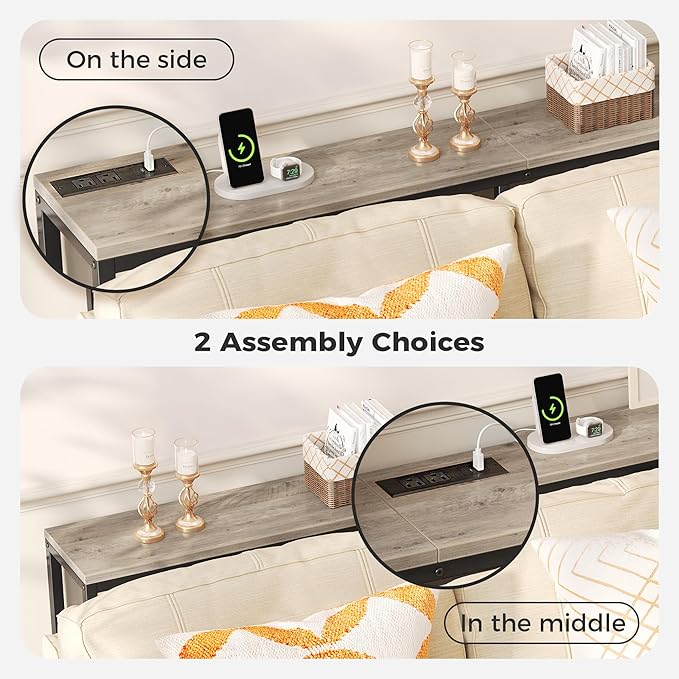 SUPERJARE Console Table with Outlet, 63 Inch Sofa Table with Charging Station, Narrow Hallway Entryway Table, Behind Couch Table, for Living Room, Oak-Ruum Studio Home