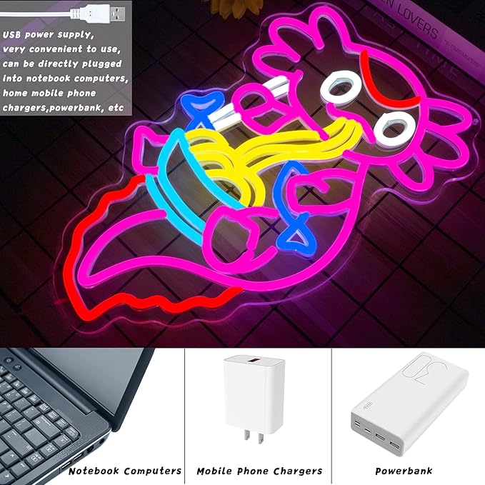 Axolotl Ramen Neon Sign for Wall Decor Dimmable Axolotl Eating Noodles LED Neon Light Cut Japanese Neon Sign Anime Neon Signs for Japan Restaurant, Home Wall Art and Kitchen Decor(15.7 * 9.7inch)-Ruum Studio Home