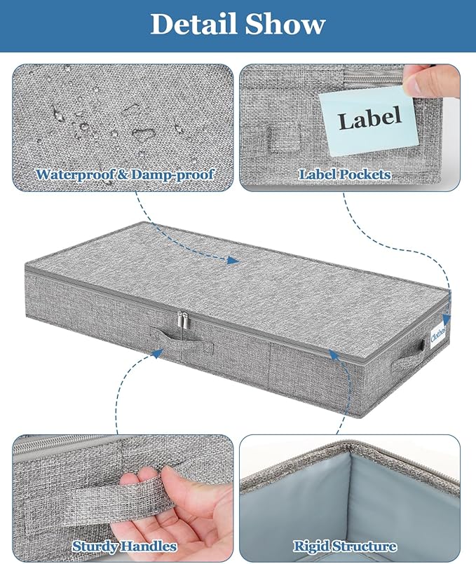 Cirhy Under Bed Storage Containers, 4.5 Inch Tall Low Profile Under Bed Storage with Sturdy Sidewalls & Bottom, UnderBed Storage for Clothes,Shoes, Pillow, Blankets Organizer, 2 Pack Grey-Ruum Studio Home