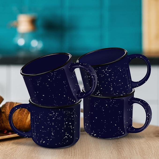 DISCOUNT PROMOS Ceramic Campfire Coffee Mugs 13 oz. Set of 10, Bulk Pack - Perfect for Tea, Espresso, Cappuccino, Hot Cocoa - Blue-Ruum Studio Home