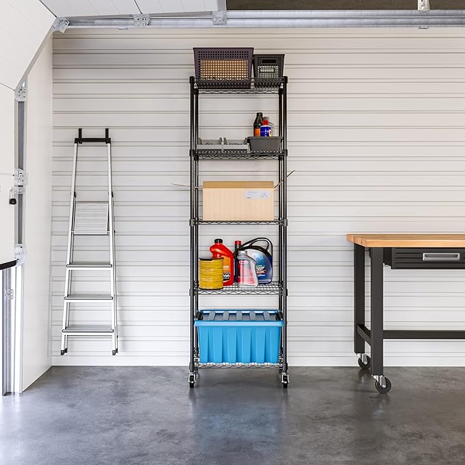 Seville Classics UltraDurable Heavy Duty NSF Solid Steel Wire Rack Storage Unit, Organizer for Garage, Warehouse, Office, Restaurant, Classroom, Kitchen, Black, 5-Tier Shelving, 24" W x 18" D-Ruum Studio Home