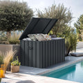 PURPLE LEAF Outdoor Deck Box 160 Gallon Waterproof Lockable Storage Box Container with Lid Deck Organization for Patio Cushions Side Table Pool Accessories Garden Tools, Gray-Ruum Studio Home