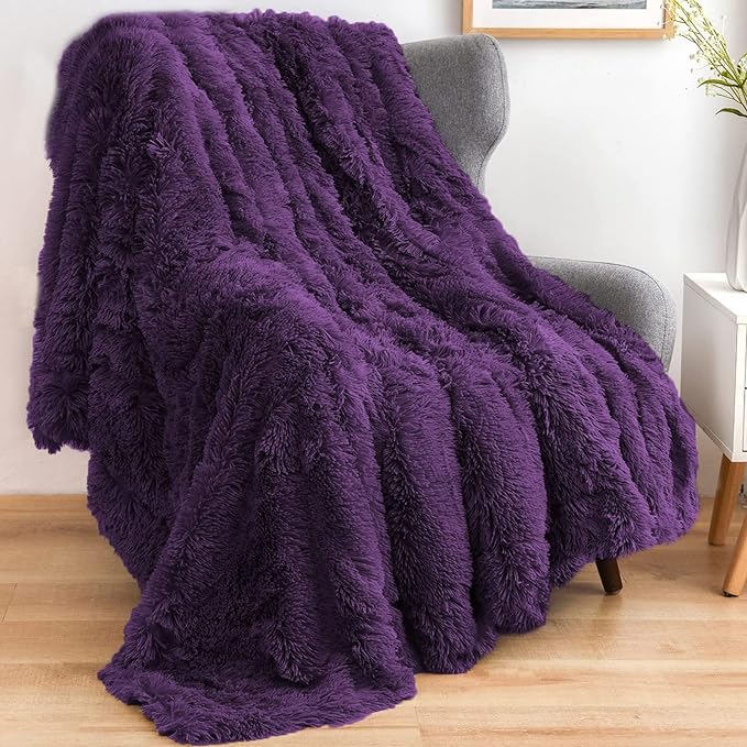 GONAAP Fuzzy Faux Fur Throw Blanket Twin Size Purple Super Soft Cozy Plush Fuzzy Shaggy Blanket for Couch Sofa Bed (Purple, Twin(60"x80"))-Ruum Studio Home