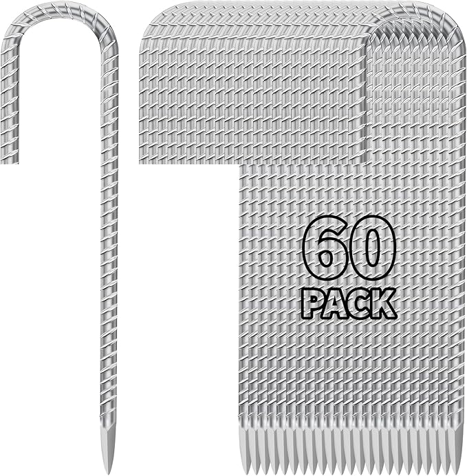 12 Inch Ground Stakes Heavy Duty J Hook 60-Pack Metal Spikes Galvanized Ground Hooks Anchors Rebar Ground Stakes for Fence Tent Gazbo Bounce House and Outdoor Decorations Inflatables-Ruum Studio Home