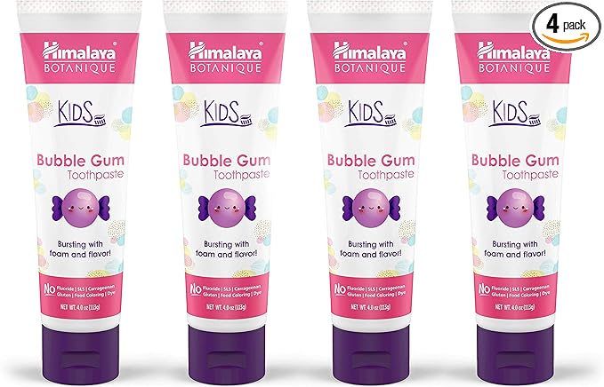 Himalaya Botanique Kids Toothpaste, Herbal, Bubble Gum Flavor, Fluoride-Free, Gentle, No Artificial Flavors or Colors, SLS Free, Gluten Free, Cruelty Free, Vegan, Foaming, 4 Oz, 4 Pack-Ruum Studio Home