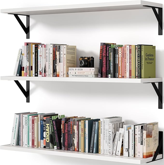 White Wall Shelves, 36 Inches Floating Book Shelves, Long Wall Shelf, Hanging Book Shelves, Long Large Deep Floating Shelf for Kitchen Bedroom-Ruum Studio Home