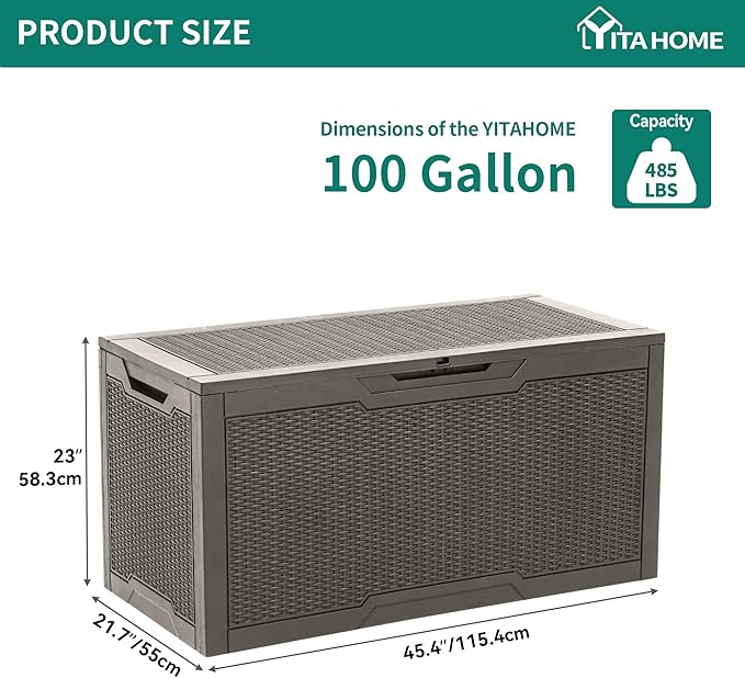 YITAHOME 100 Gallon Outdoor Storage Box, Large Water Resistant Resin Deck Box, Indoor Outdoor Lockable Storage Container for Patio, Garden, Cushions, Tools, Equipment (Taupe)-Ruum Studio Home