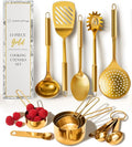 Gold Cooking Utensils with Measuring Cups and Spoons Set - 13-Piece Luxury Gold Kitchen Accessories Includes Metal Measuring Cups and Spoons for Baking, Cooking, and Elegant Kitchen Decor-Ruum Studio Home