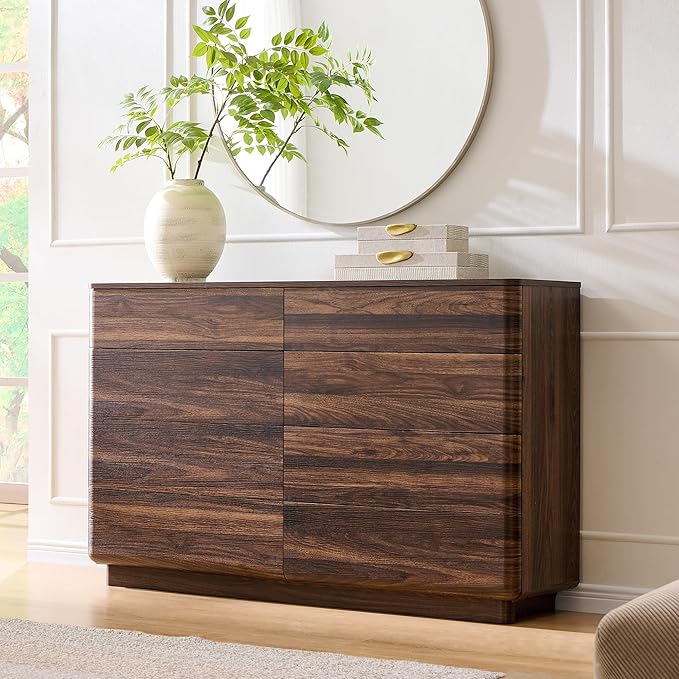 8 Drawer Dresser for Bedroom, 52 Inch Wide Modern Chest of Drawers, Push-to-Open Wood Storgae Organizer with Large Drawers for Bedroom, Living Room, Hallway,Brown-Ruum Studio Home