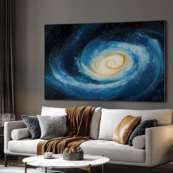 SIGNWIN 46"x72" Extra Large Framed Wall Art Spiral Galaxy Vivid Blue and Yellow Cosmic Space Illustration for Home Living Room Bedroom Decor (Frame Assembly Required)-Ruum Studio Home
