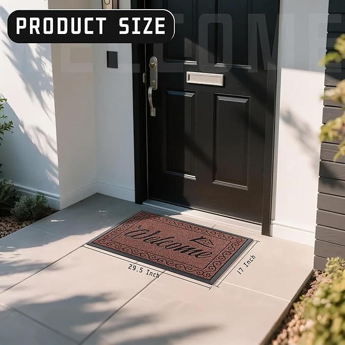 Yimobra Welcome Front Door Mat, Heavy Duty Easy Clean Doormat Indoor Outdoor, Waterproof Quick Dry Floor Mat for Home, Garage, Hign Traffic Areas, Non Slip, Low Profile, 29.5X17 Inches, Maroon-Ruum Studio Home