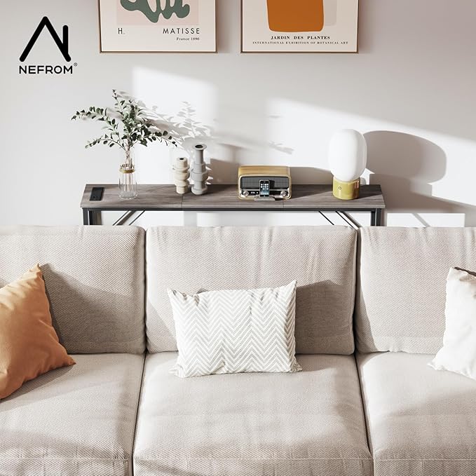 47.2'' Console Table, Skinny Entryway Table with Fast-Charging Station, Narrow Long Sofa Table, Behind Slim Couch Table for Entrance, Hallway, Living Room Decor ST-GY120-1-Ruum Studio Home