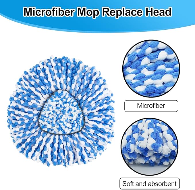 Spin Mop Head,Mop Handle,Base,Brush Compatible with Ocedar RinseClean 2 Tank Spin Mop System,2 Microfiber Spin Mops Replacement Head,4 Section Iron Mop Handle 30-58",Base and Scrub Brush Combo Set-Ruum Studio Home