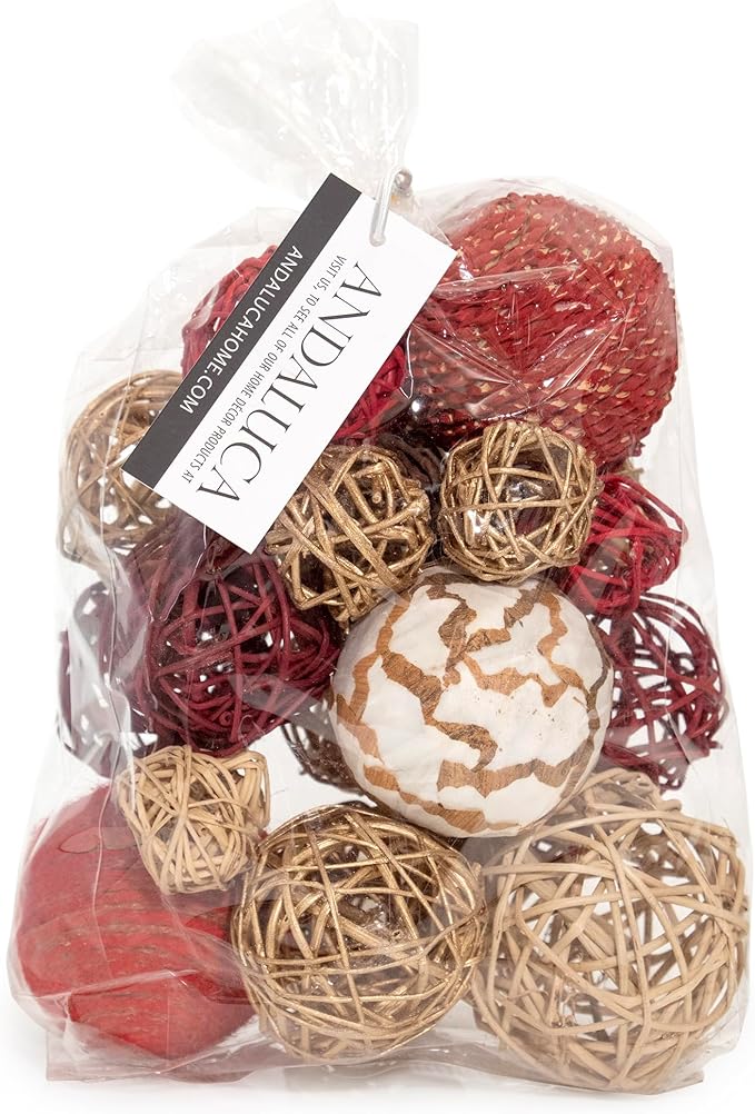 ANDALUCA Decorative Balls Bag Bowl Filler Home Decor (Red Gold)-Ruum Studio Home