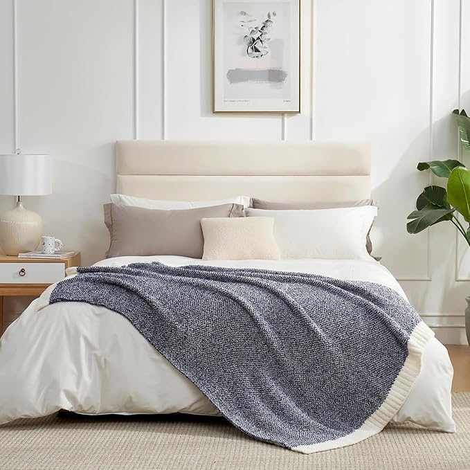 Snuggle Sac Navy Throw Blanket for Couch, Oversized Throw XL Super Soft Warm Blankets Cozy Knit Fuzzy Lightweight Throws for Sofa, Bed, Living Room, Heather Navy, 50x70 inches-Ruum Studio Home