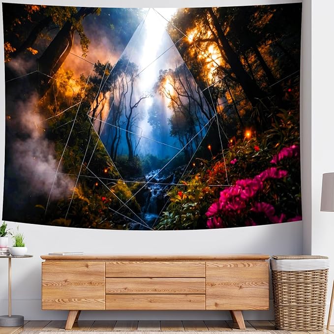 Delur Forest Tapestry Tree of Life Misty Tropical Rainforest Tapestry Wall Hanging Mystical Colorful Spiritual Psychedelic Nature Landscape Headboard for Bedroom Living Room Home Decor (70.8" x 92.5")-Ruum Studio Home