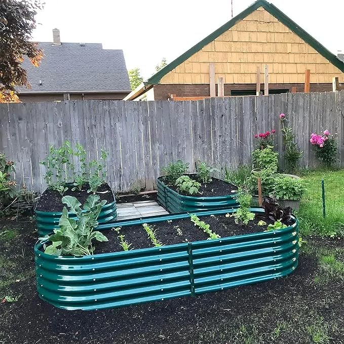 1 Pack 8x3x1.5FT Galvanized Raised Garden Bed Kit Oval Metal Ground Planter Box Outdoor Bottomless Planter Raised Beds for Vegetables Flowers Herbs Fruits, Green-Ruum Studio Home