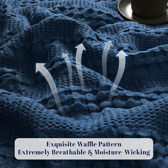 PHF Cooling Waffle Blanket Twin Size, Lightweight 60% Rayon Derived from Bamboo & 40% Cotton Breathable Blanket for Hot Sleepers, Soft and Luxury for Bed Couch and Sofa, 66"x90", Navy Blue-Ruum Studio Home