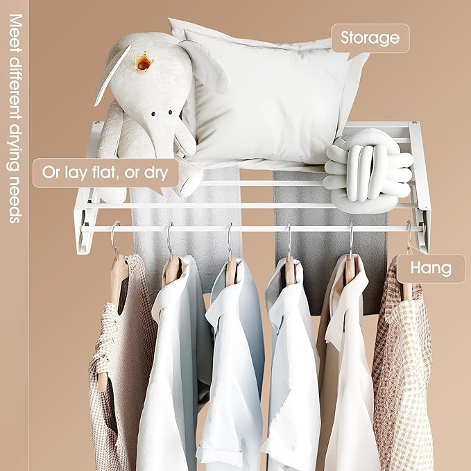 Wall Mounted Drying Rack,Drying Rack Clothing,Collapsible Hanger Racks for Laundry,Laundry Rack,Wall Mounted Clothes Rack (White, 32 Inch)-Ruum Studio Home