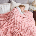 NEWCOSPLAY Faux Fur Queen Blanket Pink Bubble Blanket Thick Warm Soft for Couch Sofa Bed 550GSM (Pink, Queen(90"x90"))-Ruum Studio Home