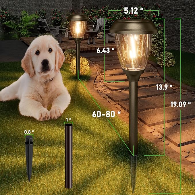 XMCOSY+ Solar Lights Pathway Outdoor - 2 LED Modes 10/25 LM Solar Powered Yard Garden Lighting, Waterproof IP65 Glass Stainless Steel Landscape Lights for Driveway Walkway Sidewalk Decor (Warm White)-Ruum Studio Home