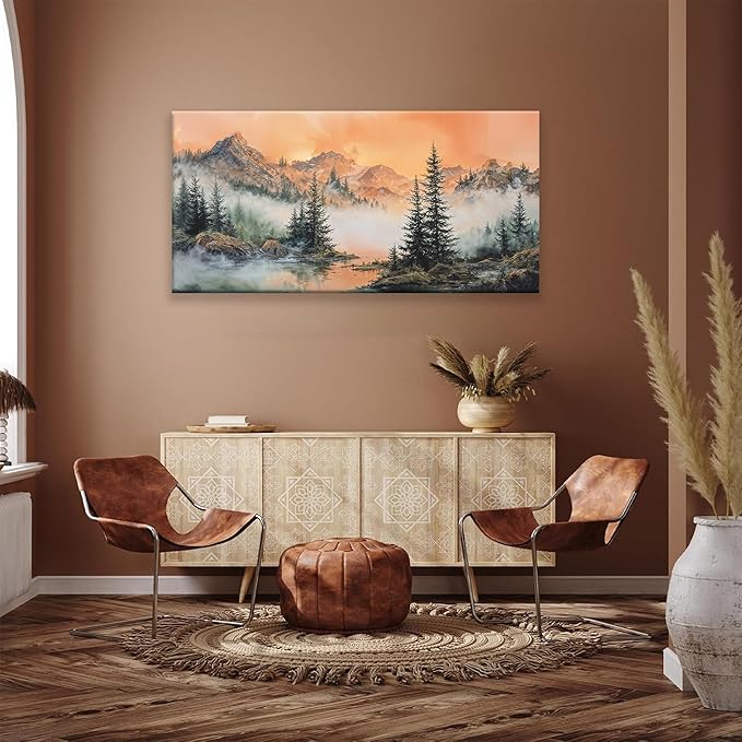 Tsomzxng Large Mountain Wall Art For Living Room Canvas Art Wall Decor For Office Wall Decorations Picture For Bedroom Forest River Landscape Prints Paintings Modern Pictures Artwork 24 X 48 In-Ruum Studio Home