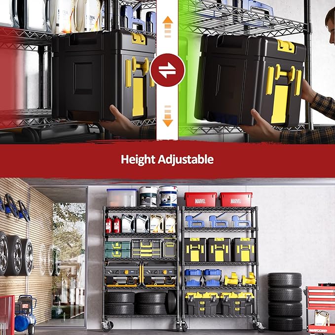 IZEUK 5-Tier Storage Shelving Unit with Wheels, Adjustable Heavy Duty Steel Wire Rack Organizer (Black, 17.7" D x 47.2" W x 76.7" H, 1750 lbs Capacity) for Garage, Kitchen, Office, Laundry, Basement-Ruum Studio Home