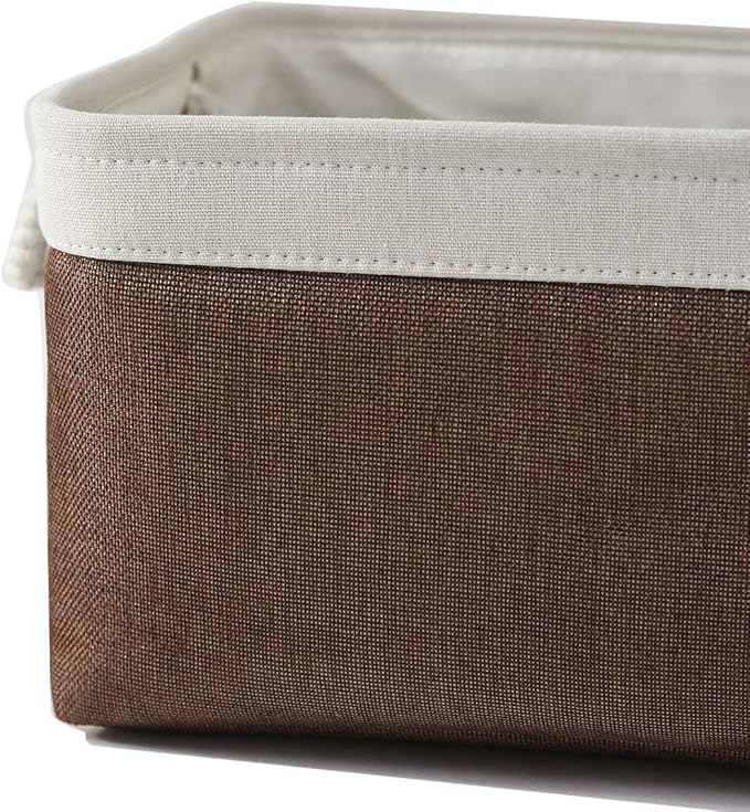 Large Storage Baskets for Shelves, Fabric Baskets for Organizing, Collapsible Storage Bins for Closet, Nursery, Clothes, Home & Office [3-Pack, White&Brown]-Ruum Studio Home