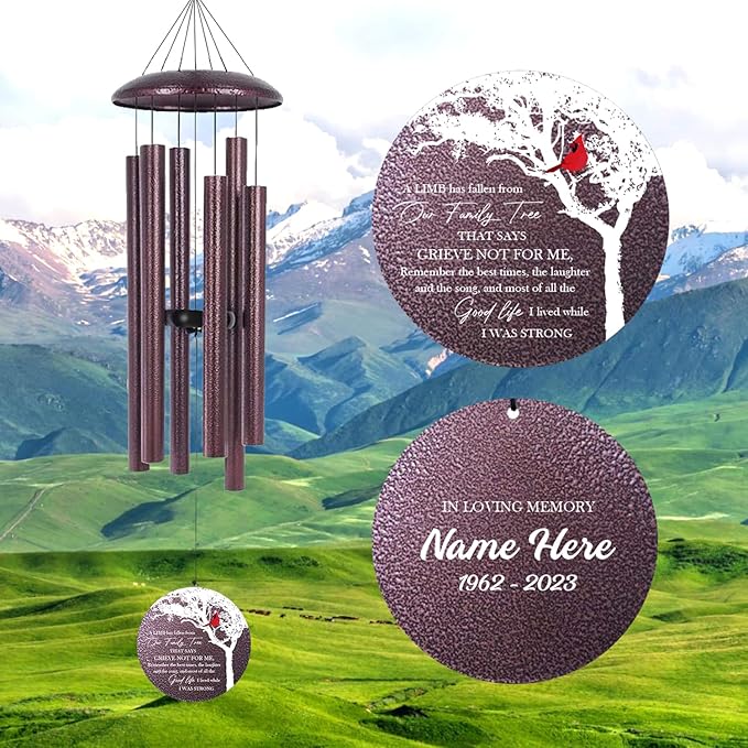ASTARIN 36" Large Deep Tone Personalized Name Sympathy Wind Chimes, Cardinal Memorial Wind Chime for Loss of Mother Father Loved One, Bereavement Condolence Gifts Decor Outdoor Patio Garden-Ruum Studio Home