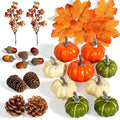 Artmag Pumpkin Decor Set, 25 PCS Fall Artificial Maple Leaves, Harvest Pumpkins, Acorns, Pine Cones and Orange Berry Stems Decorations for Fall Thanksgiving Table Decor-Ruum Studio Home