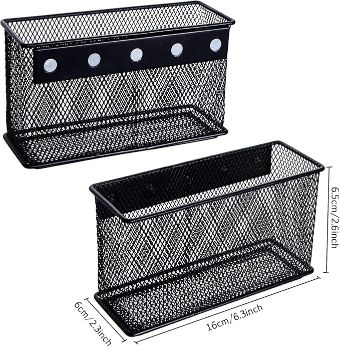 dedoot Magnetic Basket for refrigerator Storage Pencil Holder Basket Mesh Black Strong Magnetic Pen Holder for Refrigerator ,Whiteboard, Locker, Home and Office Organizer, 6.3x2.3x3.6inch,2 Pack-Ruum Studio Home