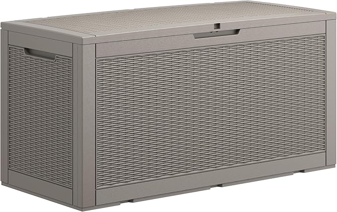 100 Gallon Deck Box Lockable Resin Outdoor Storage Box waterproof Outdoor Container for Patio Furniture Cushions, Pillow-Ruum Studio Home