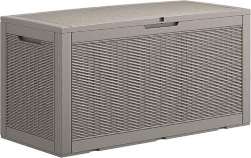 100 Gallon Deck Box Lockable Resin Outdoor Storage Box waterproof Outdoor Container for Patio Furniture Cushions, Pillow-Ruum Studio Home